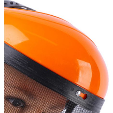 Orangefarbene Gartenschutzmaske, Visier aus Stahlgewebe, spritzwassergeschützter Gesichtsschutz, am Kopf befestigte Rasenmähermaske, vollständiger Schutz beim Mähen und bei Arbeiten im Freien (1/5)
