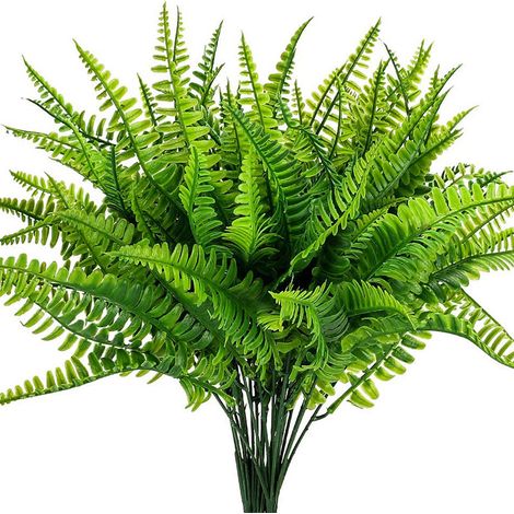 2 morceaux de fleurs artificielles et de plantes vertes, feuilles d'herbe persane à sept branches, fougères de Boston, fougères, murs végétaux à fleurs intérieurs et extérieurs (1/5)