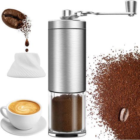 Moulin à café manuel en céramique avec meules en céramique, pour expresso, café à la française et café filtre, pour une utilisation à la maison et en voyage.-AquaForge (1/5)