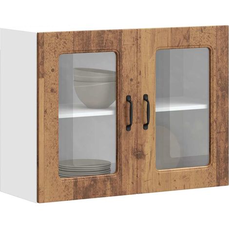 Küchen-Hängeschrank mit Glastür Altholz-Optik Holzwerkstoff