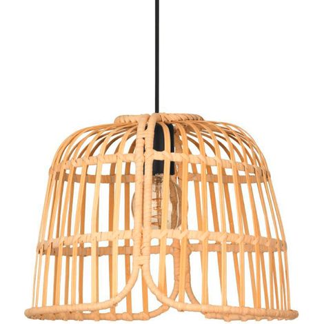 Lampe suspendue Glyneath Wood Nature E27 1x40W H: 110cm Ø37,5 cm Dimmable (1/3)
