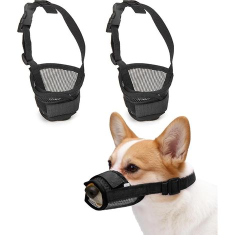 Dog Muzzles, 2 Pack Nylon Pet Muzzles, Breathable Mesh Surface, Adjustable Drinking Ring, Effectively Prevent Barking (1/5)