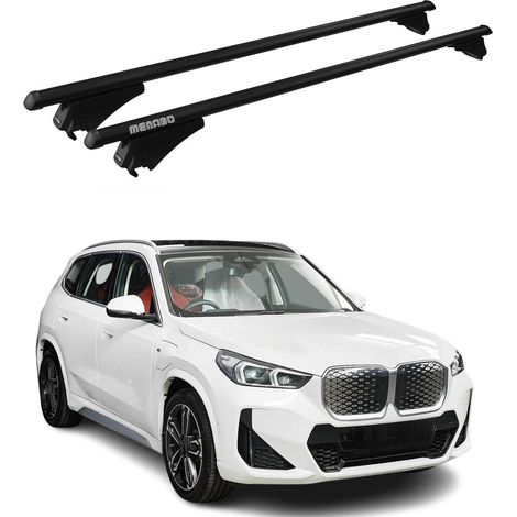 Menabo Dachträger Grundtäger kompatibel mit BMW iX1 U11 2022-2026 Aluminium 75kg Schwarz 2tlg Geschlossene Reling für Fahrradträger, Dachboxen, Skiträger Abschließbar (1/5)