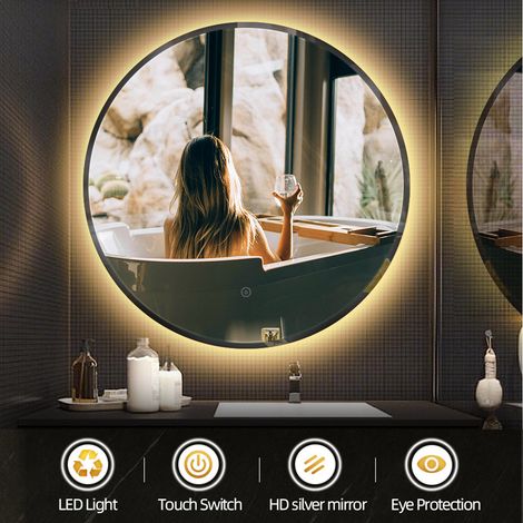 SiFree®Miroir lumineux pour salle de bain à LED avec éclairage tactile anti-buée blanc chaud round 70704.5cm (1/4)