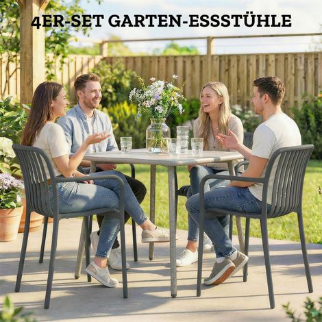 Lot de 4 chaises de jardin empilables gris foncé, design à lattes avec accoudoirs, ergonomiques pour terrasse (1/5)