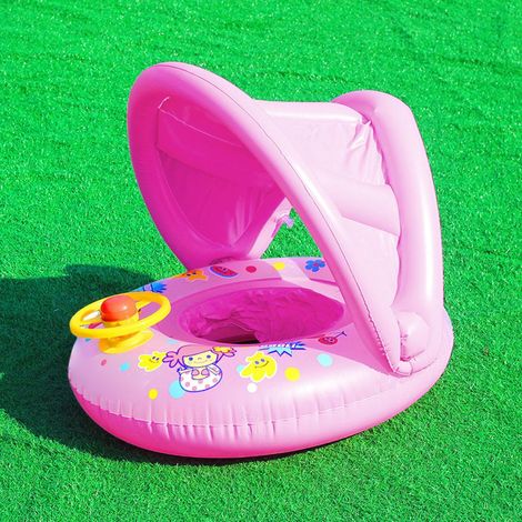 Aufblasbarer Babyschwimmring mit Sonnenschutz, aufblasbare Babyschwimmhilfe, Schwimmring für Kinder mit Steuerrad und Sonnendach (1/5)