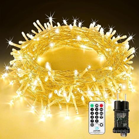 Luci a stringa LED per esterni - 10 m - 100 LED - Con telecomando - Timer - Funzione memoria - 8 modalità - Impermeabile IP65 - Per uso interno ed esterno - Per giardino, feste, matrimoni (1/5)