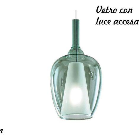 Lampadario moderno gea luce ofelia mini s10 g9 led metallo vetro sospensione, vetro verde trasparente