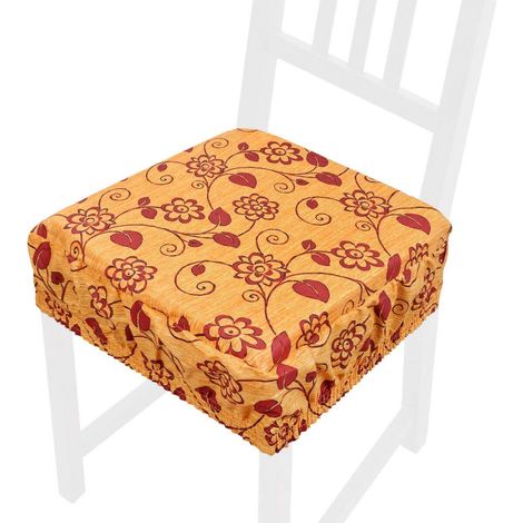 Cuscino Sedia Cotone Sfoderabile Lavabile Fascia Elastica Coprisedia Fiorito 100% Made In Italy - Arancione