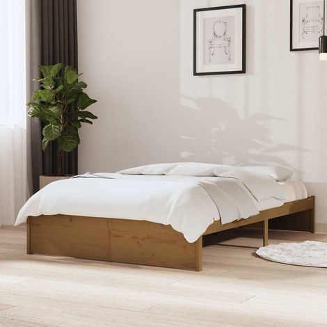 Lit simple pour adulte Cadre de lit - Marron miel Bois massif 120x190 cm Petit Double BV746603 - BonneVie (1/5)