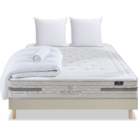 Pack Sérénade 160x200 cm Matelas Ressorts ensachés + Sommier Bois + Accessoires (1/5)