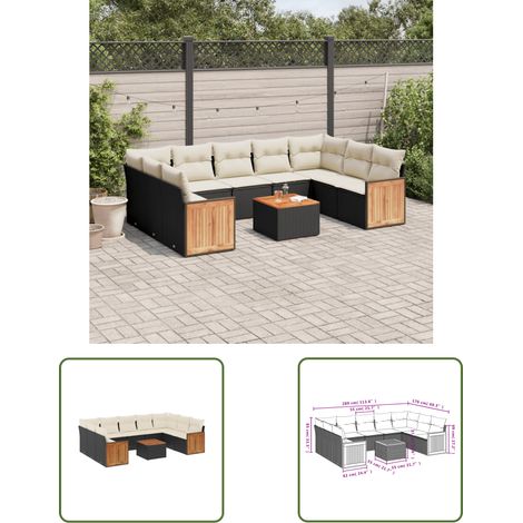 The Living Store Salon de jardin 10 pcs avec coussins noir résine tressée - Ensemble Salon De Jardin - Meuble Extérieur - Jardin Design - Mobilier De Jardin - Chaise Lounge