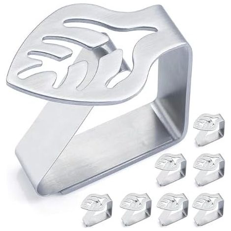 Pinzas antideslizantes para manteles, juego de 8 pinzas decorativas de acero inoxidable grueso - Para picnics, barbacoas, bodas y fiestas (hojas) (1/3)