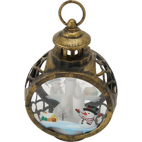 Lanterne décorative de Noël vintage avec bougie LED sans flamme vacillante, grand bonhomme de neige en bronze (1/5)