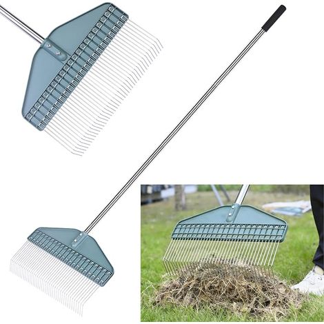 Heavy duty leaf rake, 65 in adjustable handle and 17 in wide head, ideal for picking up leaves, thatch, pine needles and debris in yards and lawns (1/5)