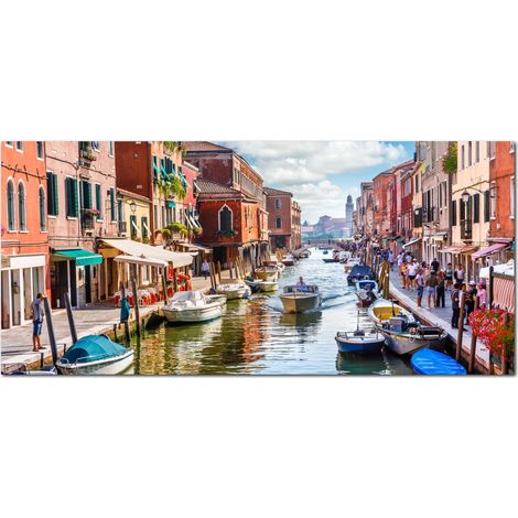 Lupia - Quadro moderno su Tela Canvas DEEP 65X143 cm, con paesaggi e localismi italiani, per casa, soggiorno, capezzale camera da letto, hotel, ufficio, VENEZIA - SCORCIO MURANO (1/4)