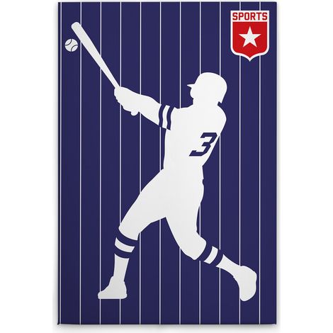 Leinwandbild Retro Baseballspieler M1-No.50863 - Kunstdruck auf Leinwand in Blau Weiß - Wandbild 80 x 120 cm (1/5)