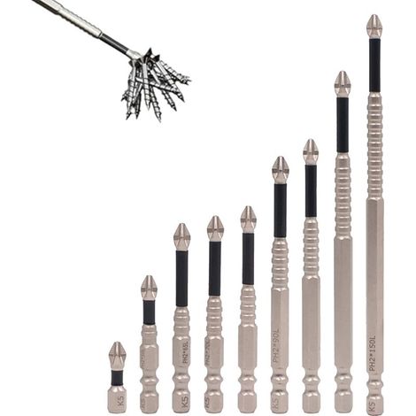 9 pièce antidérapants drill bit set,Hautement magnétiques embout visseuse,Anti slip phillips bits,Convient pour les forets électriques (1/5)