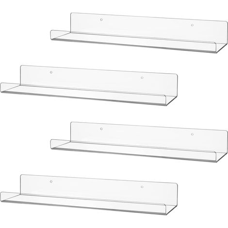Lot de 4 Etagères Murales Flottantes en Acrylique Transparent, étagère Murale en Plastique de 38 cm, étagère pour Enfants et Organisateur d'épices pour Chambre, Salon, Salle de Bain (1/5)