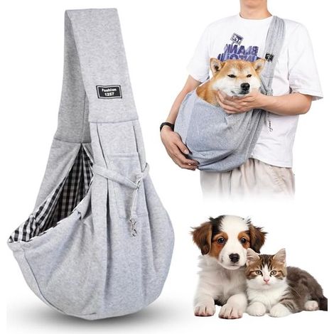 Hundetragetasche – Welpentrage – Für Spaziergänge im Freien – Atmungsaktiv und reißfest – Bis 15 kg – Grau (1/5)