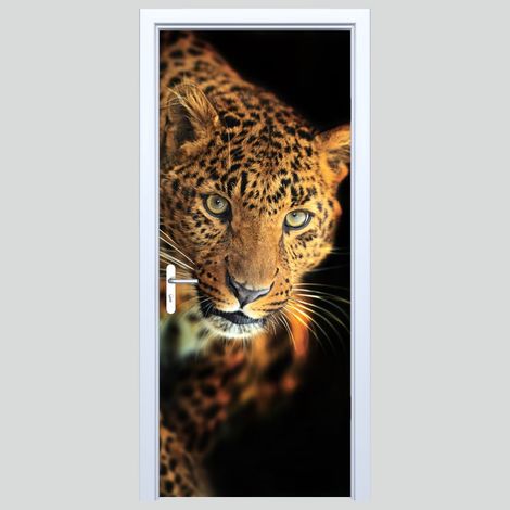 Adesivo per porta in tessuto con stampa leopardata 234PD
