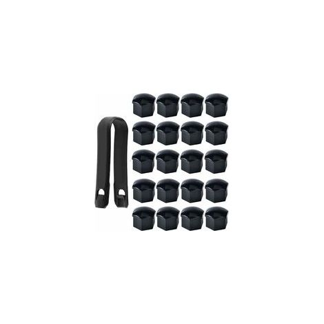 Lot de 20 Capuchons d'écrou de Roue 17mm Noirs avec Outil de Démontage, Cache-écrous Hexagonaux pour Pneus de Voiture (1/4)