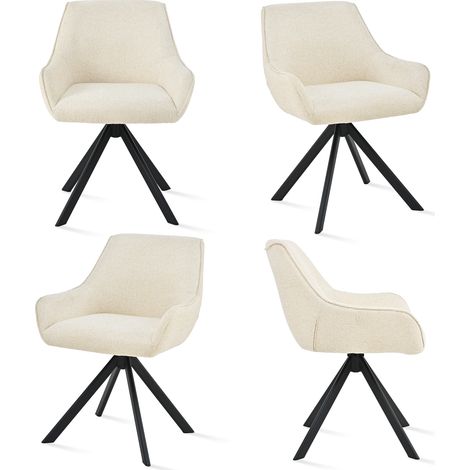 Goeurvant 360° drehbarer Sessel mit geschwungener Rückenlehne und weichem Kissen, perfekte Kombination aus Stil und Komfort - 4er Set - Weiß - Chenille