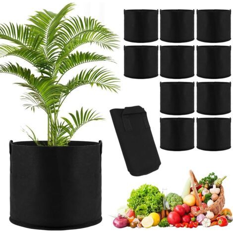 Lot de 10 sacs de plantation en tissu non tissé - 20 l - Avec poignées - Pour tomates, légumes, fleurs - Pour balcon, jardin, serre (1/5)