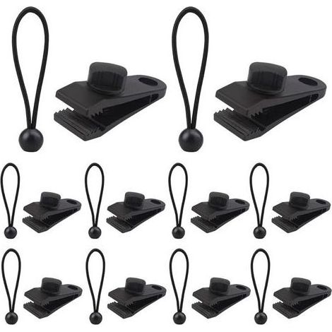 Lntyq Lot de 10 clips de bâche + 10 tendeurs en caoutchouc , pinces de bâche avec verrouillage de serrage, vis de préhension, clips pour bâche d'extérieur, tente, camping, auvent (1/5)