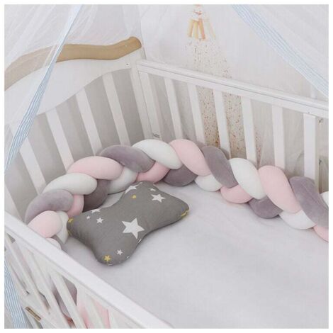 Promotion Baby Cot Bumper—1.5M Cot Bumper Snake Cushion Braid Cushion Bumper Velvet Baby Protection Anti-Collision Fabric Fence (White+Grey+Pink) (1/4)