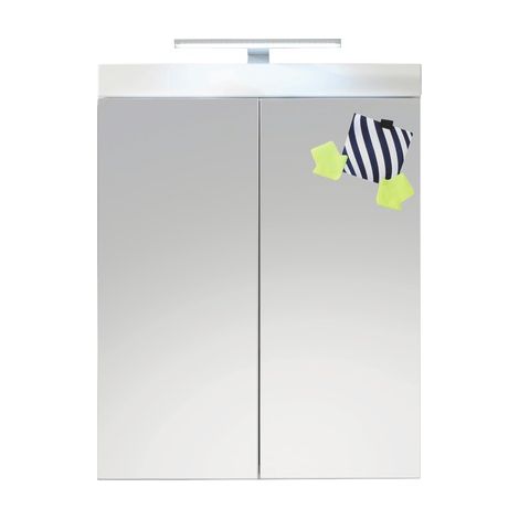 AMANDA - Armoire de toilette murale mélaminé avec bandeau lumineux blanc - 2 portes miroir. L - H - P : 60 - 77 - 17 cm (1/3)