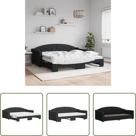 vidaXL Doppelbett - Tagesbett Ausziehbar mit Matratzen Schwarz 90x190 cm Stoff (1/5)