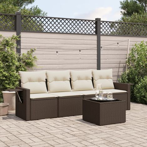 Set comedor de jardín 5 piezas y cojines ratán sintético marrón vidaXL (1/3)