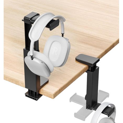 Support et crochet pour casque audio de bureau, support 2 en 1 pour casque gaming, à installer au-dessus et en dessous du bureau, avec pince réglable en hauteur et rotative (1/5)