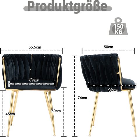 Ensemble de fauteuils velours luxueux pieds métal doré,design élégant tissé main et coussins doux pour salle à manger,salon et chambre-Mi. (1/5)