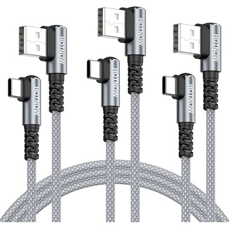 Câble USB C Coudé 1m Lot de 3, 3A 90 Degrés Cable USB A Vers USB C Court (1/5)