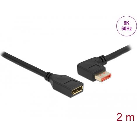 Delock Alargador DisplayPort macho 90Â° izquierda angular a hembra de 8K 60 Hz 2 m