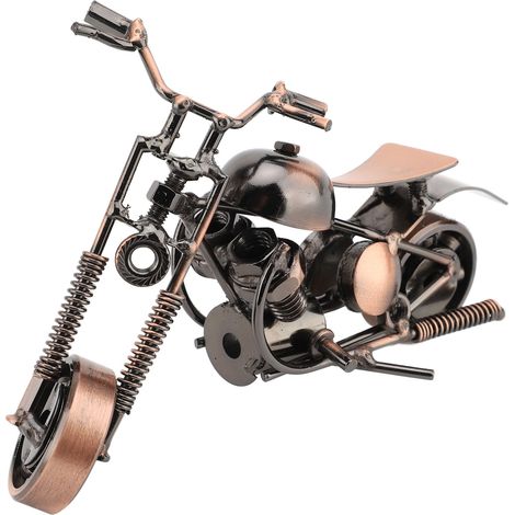 Metal Iron Motorcycle Model Ornament Statue Figurine with Moveable Head Wheels Home Office Shelf TV Cabinet Decoration (1/5)