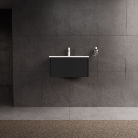 Inda - Badezimmerschrank 1 Schublade L.60 mit glänzendem Waschbecken / Mattschwarz - diamante