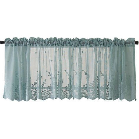 Rideau court en dentelle, demi-rideau, occultant, pour fenêtre, cuisine, balcon, 130 x 41 cm-Blue (1/3)