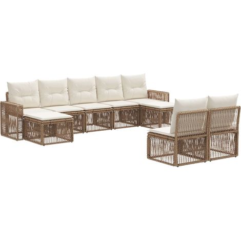 Gartensofa-set 9 pcs Beige und Cremeweiß Poly-Rattan vidaXL