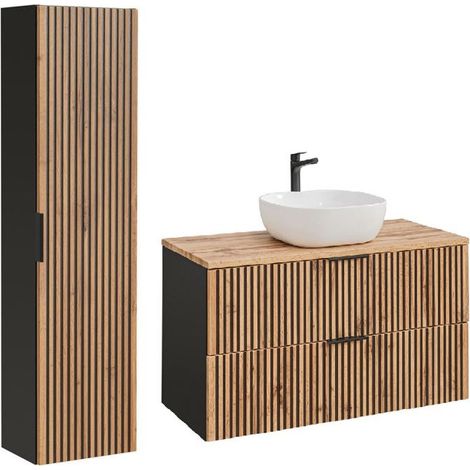 Ensemble meuble vasque à poser 100 cm + colonne Sylve Black Wotan - Livraison gratuite