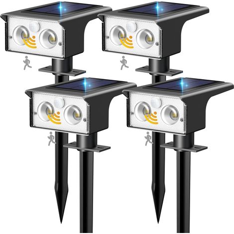 Lot de 4 Lampe Solaire Exterieur Detecteur de Mouvement 6500K Lumiere Extérieur Puissant, 3 Modes Spot Solaire IP65 Étanche Eclairage, Projecteur Solaire pour Jardin Chemins Blanc Froid (1/5)