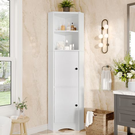 Mobile bagno angolare in MDF bianco 51,7 cm con 2 ante, 2 vani aperti e ripiani regolabili