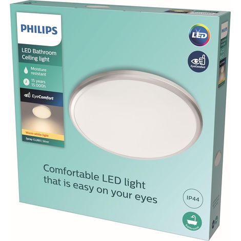 LED, Plafonnier Salle de Bain Spray, 3 Intensités, Ø 34.7cm, Argent (1/5)