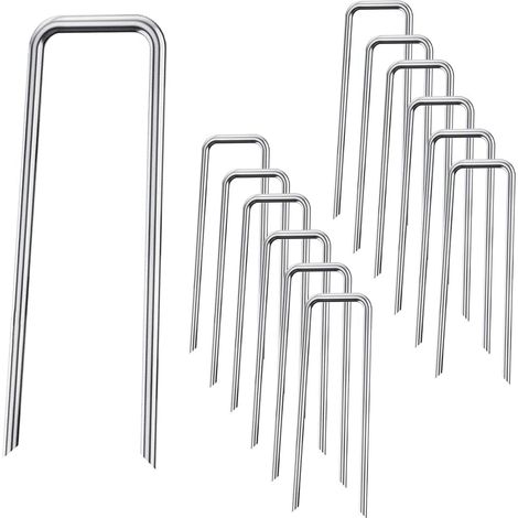 AIDUCHO Piquets de, 50 Clous en Forme de U pour Fixer Le Gazon Artificiel, Les Filets, Les Tissus, Les Tentes, Les Conduites d'eau, etc (3mm, 4 x 15cm) (1/4)