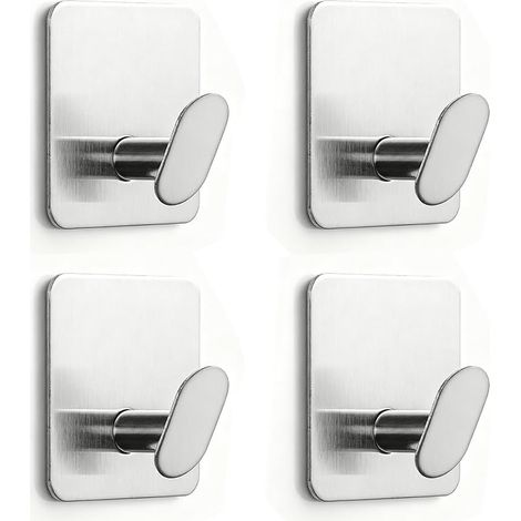 CCYKXA Lot de 4 crochets adhésifs pour serviette/manteau mural en acier inoxydable pour salle de bain ou cuisine Argenté (1/5)