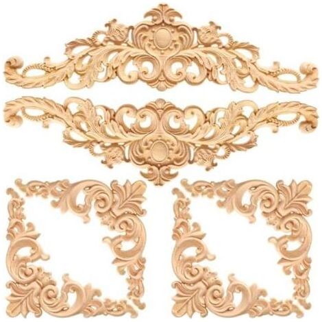 Moulure Decorative Bois 6 Pièces Décoratifs en Bois Longs Sculptés Coin Applique Onlay Appliques (1/5)