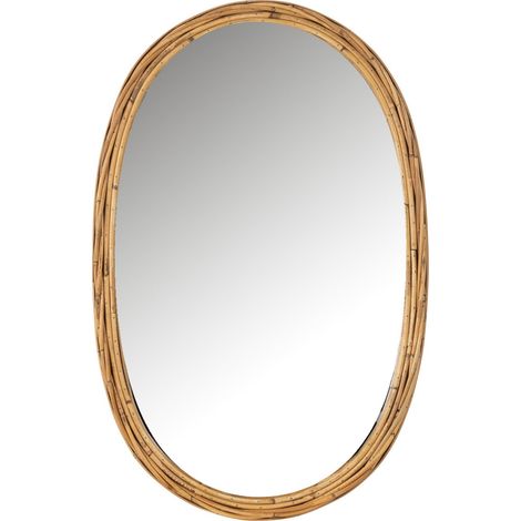 Miroir ovale rotin naturel style bohème pour salon ou entrée - Rotin naturel clair et verre transparent (1/2)