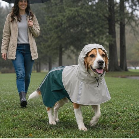 Cappotto antipioggia cane impermeabile e traspirante, verde, regolabile, apertura guinzaglio 11 cm (1/5)